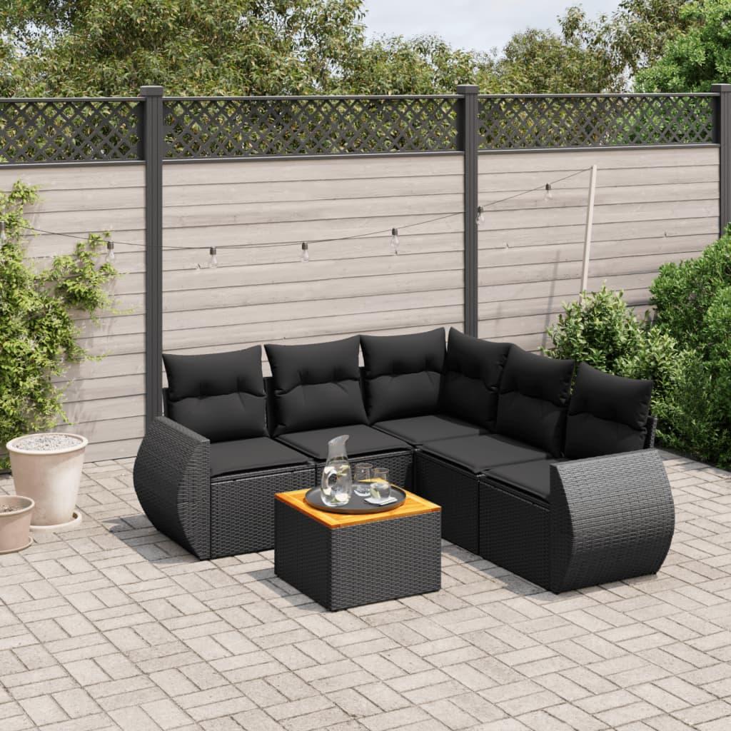Sofasæt Til Haven 6 Dele Med Hynder Polyrattan - Sort / hjørnedel bord 2x midterdel