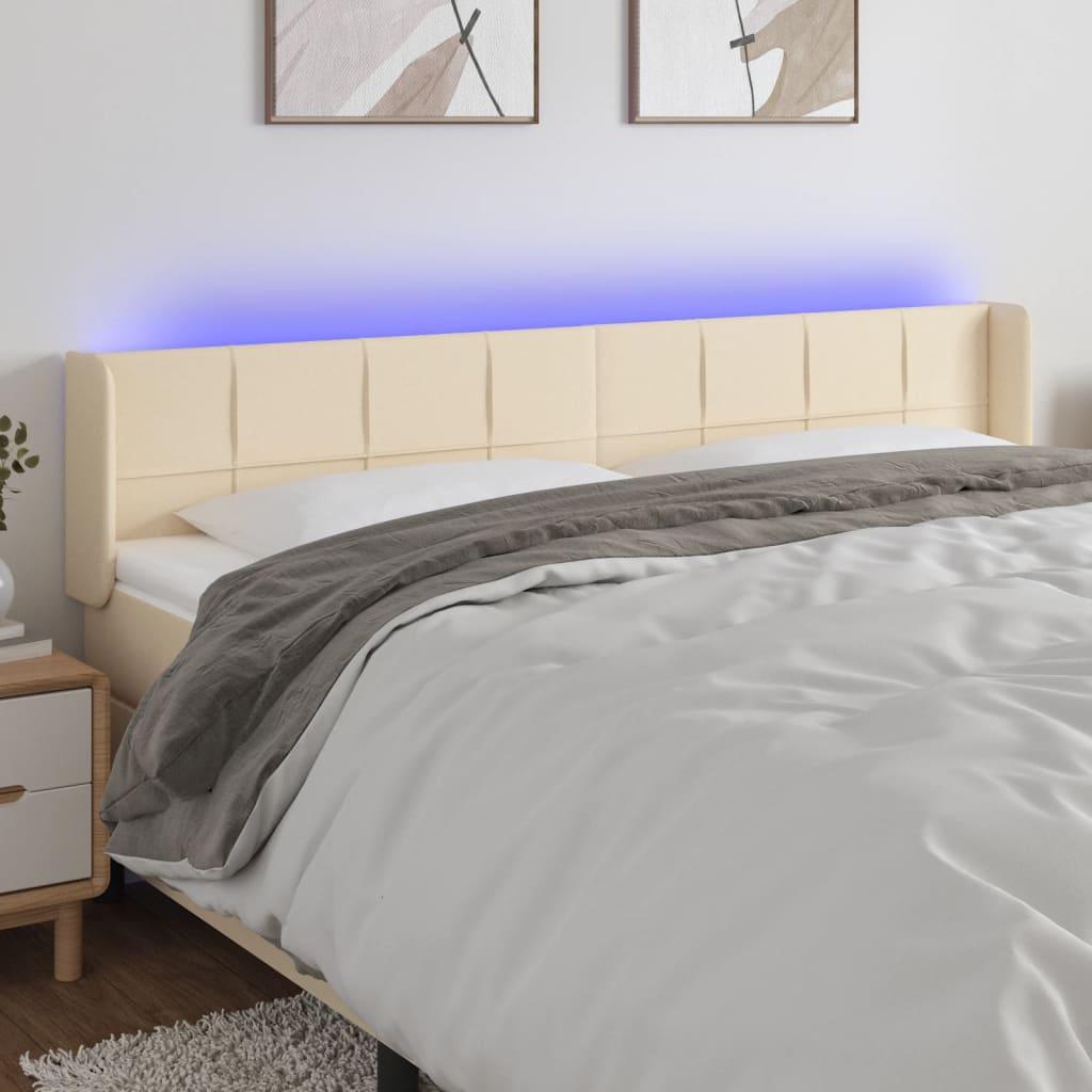 Sengegavl Med Led-Lys Stof - Creme / 163 x 16 x 78/88 cm