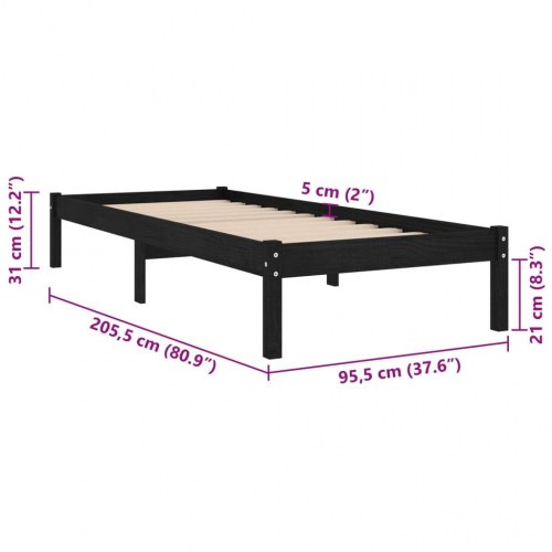 Sengestel 90x200 cm massivt fyrretræ sort