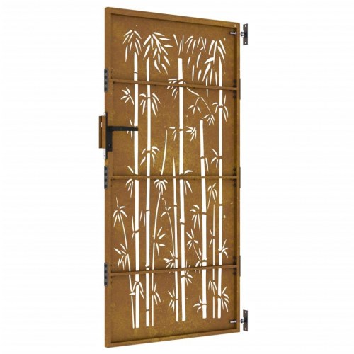 Havelåge i cortenstål 85×175 cm - laserskåret bambusdesign