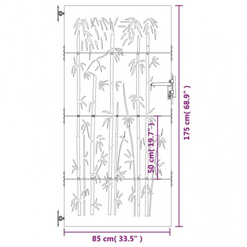 Havelåge i cortenstål 85×175 cm - laserskåret bambusdesign