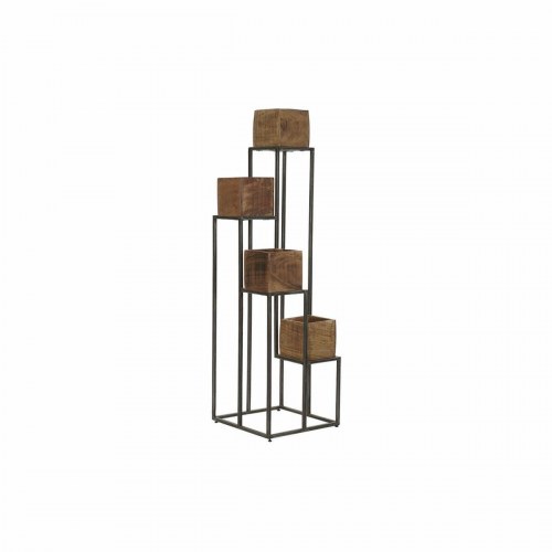 Urtepotte i mangotræ og metal - brun/sort, moderne, 40 × 40 × 120/138 cm