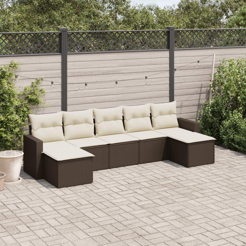 Sofasæt Til Haven 7 Dele Med Hynder Polyrattan - Brun og cremefarvet / Uden bord