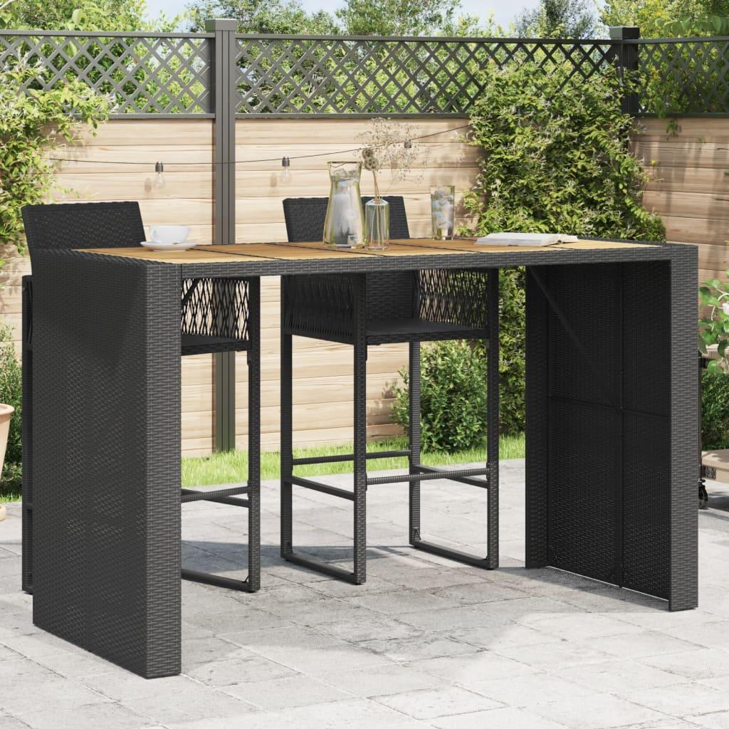 Havebord med akacietop 185x80x110 cm polyrattan sort