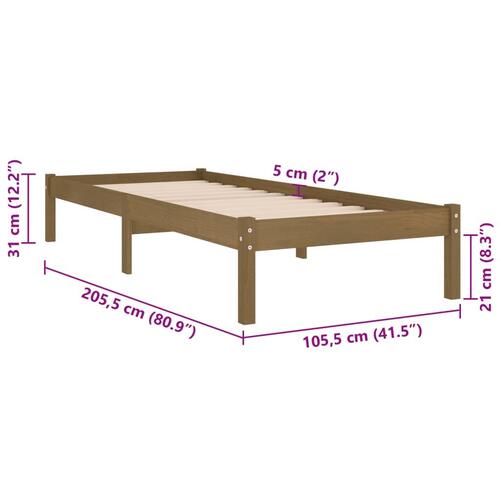 Sengeramme 100x200 cm massivt fyrretræ gyldenbrun