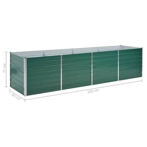 Forhøjet plantekasse 320x80x77 cm galvaniseret stål grøn