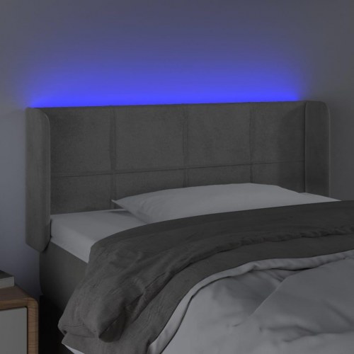 Sengegavl med LED-lys i fløjl 83 x 16 x 78/88 cm - lysegrå