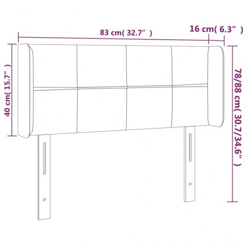 Sengegavl med LED-lys i fløjl 83 x 16 x 78/88 cm - lysegrå