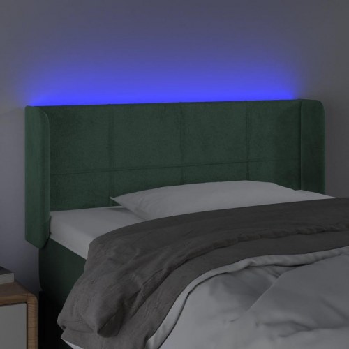 Sengegavl med LED-lys i fløjl 83 x 16 x 78/88 cm - mørkegrøn