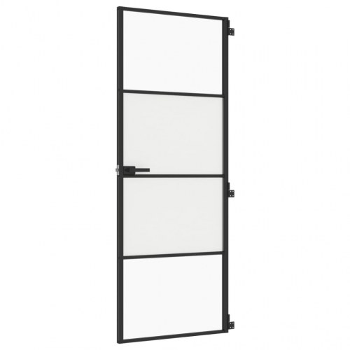 Indvendig glasdør 76 × 201,5 cm - hærdet glas og sort aluminium