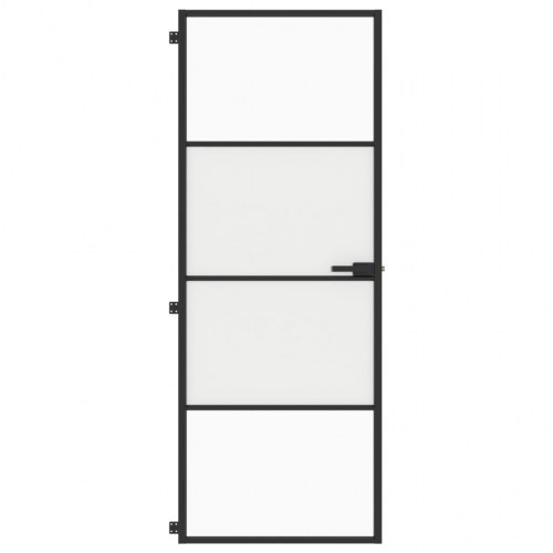Indvendig glasdør 76 × 201,5 cm - hærdet glas og sort aluminium