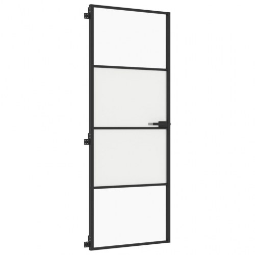 Indvendig glasdør 76 × 201,5 cm - hærdet glas og sort aluminium