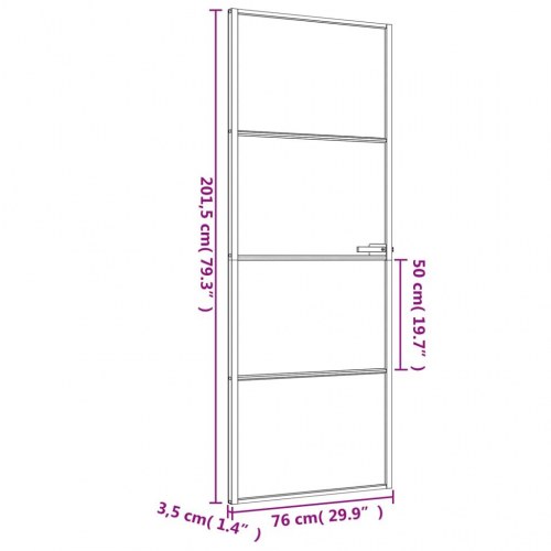 Indvendig glasdør 76 × 201,5 cm - hærdet glas og sort aluminium
