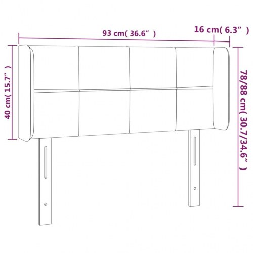Sengegavl med LED-lys 93 x 16 x 78/88 cm fløjl - lysegrå