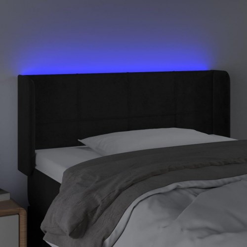 Sengegavl med LED-lys i fløjl 93 x 16 x 78/88 cm - sort
