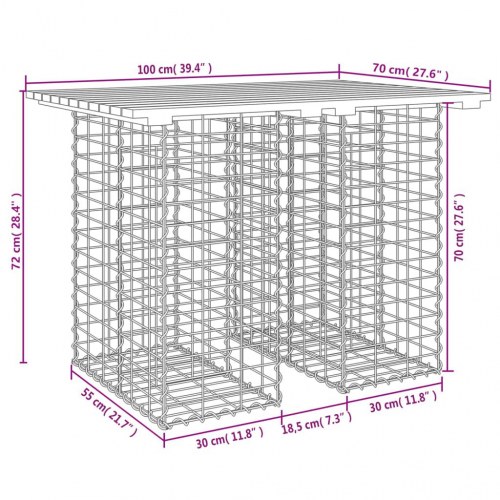 Havebord i gabiondesign 100 × 70 × 72 cm - imprægneret fyrretræ