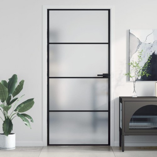 Indvendig glasdør 93 × 201,5 cm - mat hærdet glas med sort aluminiumsramme
