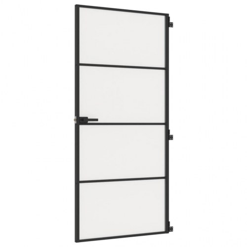 Indvendig glasdør 93 × 201,5 cm - mat hærdet glas med sort aluminiumsramme