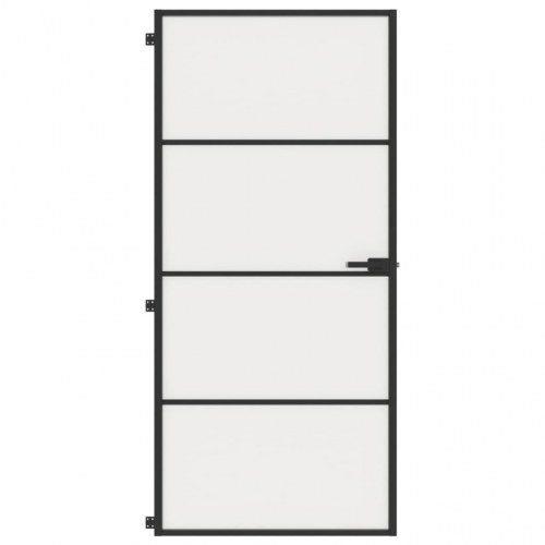 Indvendig glasdør 93 × 201,5 cm - mat hærdet glas med sort aluminiumsramme