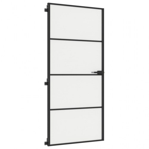 Indvendig glasdør 93 × 201,5 cm - mat hærdet glas med sort aluminiumsramme