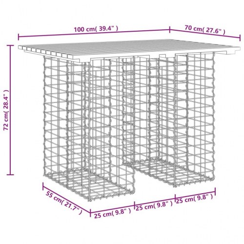 Havebord i gabiondesign 100 × 70 × 72 cm - massivt fyrretræ