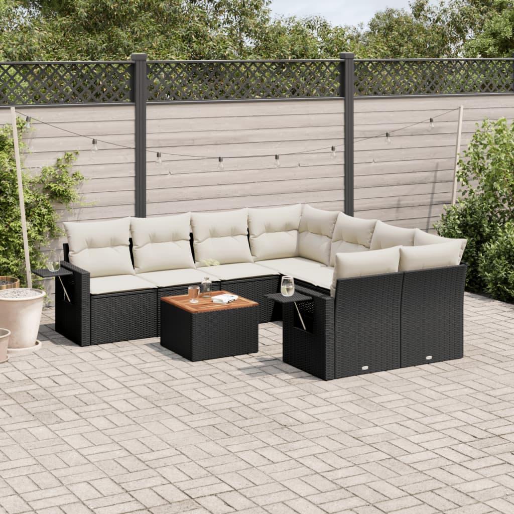 Sofasæt Til Haven 9 Dele Med Hynder Polyrattan - Sort og cremefarvet
