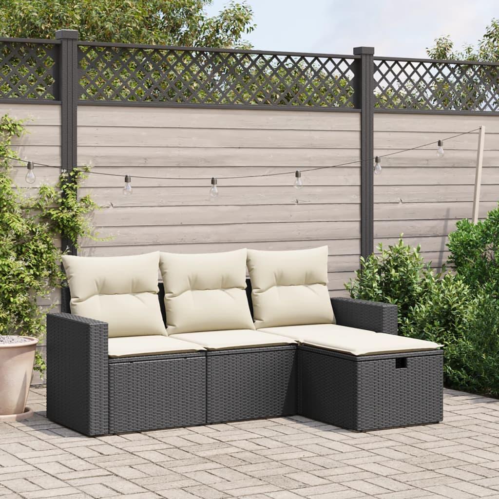 Sofasæt Til Haven 4 Dele Med Hynder Polyrattan Beige - Sort og cremefarvet / uden opbevaring