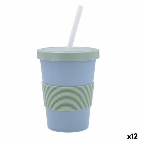 Kop med Sugerør Quid Inspira Med låg 480 ml Blå Plastik (12 enheder)