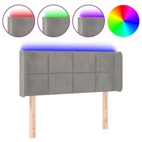 Sengegavl med LED-lys i fløjl 103 x 16 x 78/88 cm - lysegrå