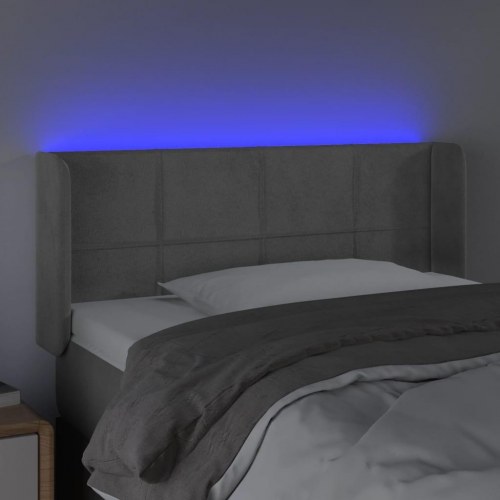 Sengegavl med LED-lys i fløjl 103 x 16 x 78/88 cm - lysegrå
