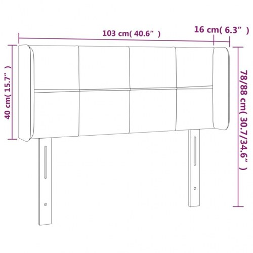 Sengegavl med LED-lys i fløjl 103 x 16 x 78/88 cm - lysegrå