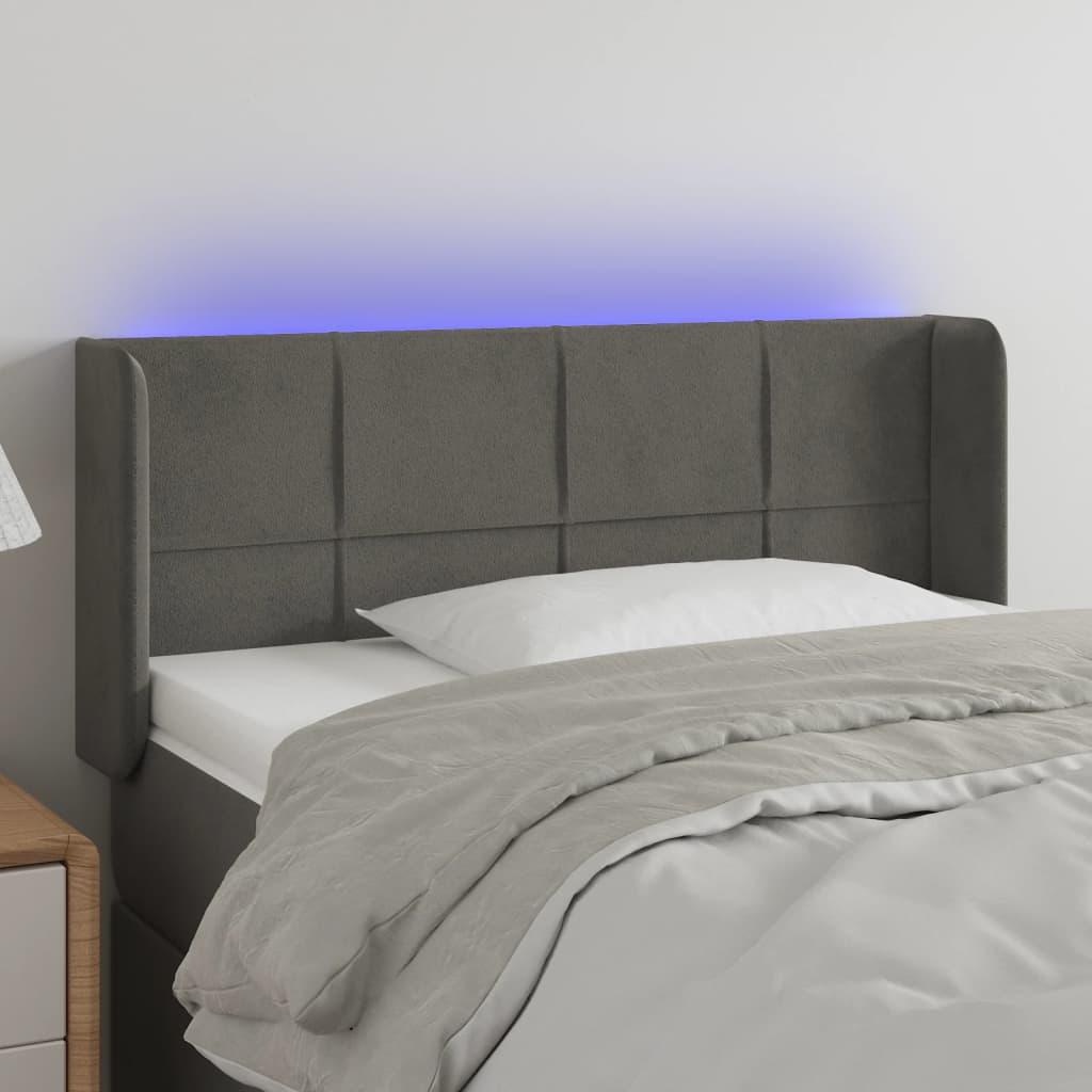 Sengegavl Med Led-Lys Fløjl - Mørkegrå / 103 x 16 x 78/88 cm