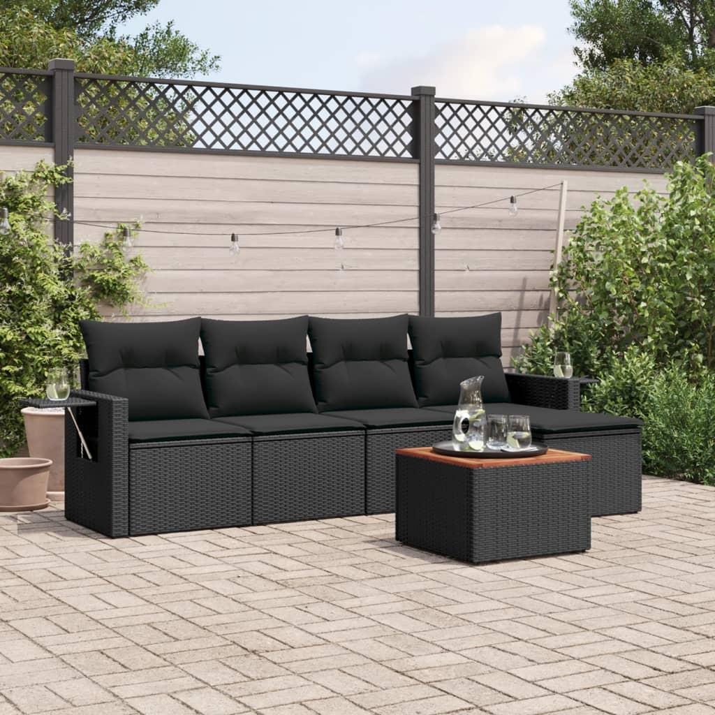 Sofasæt til haven i polyrattan - 6 dele med hynder, sort