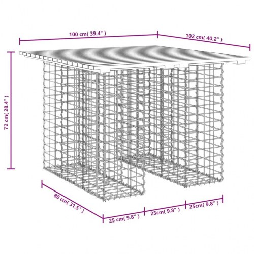 Havebord i gabiondesign 100 × 102 × 72 cm - imprægneret fyrretræ