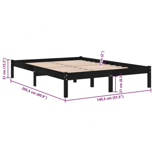 Sengeramme 140x200 cm massivt fyrretræ sort