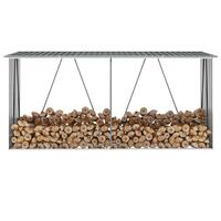 Brændeskur til haven galvaniseret stål 330x84x152 cm grå
