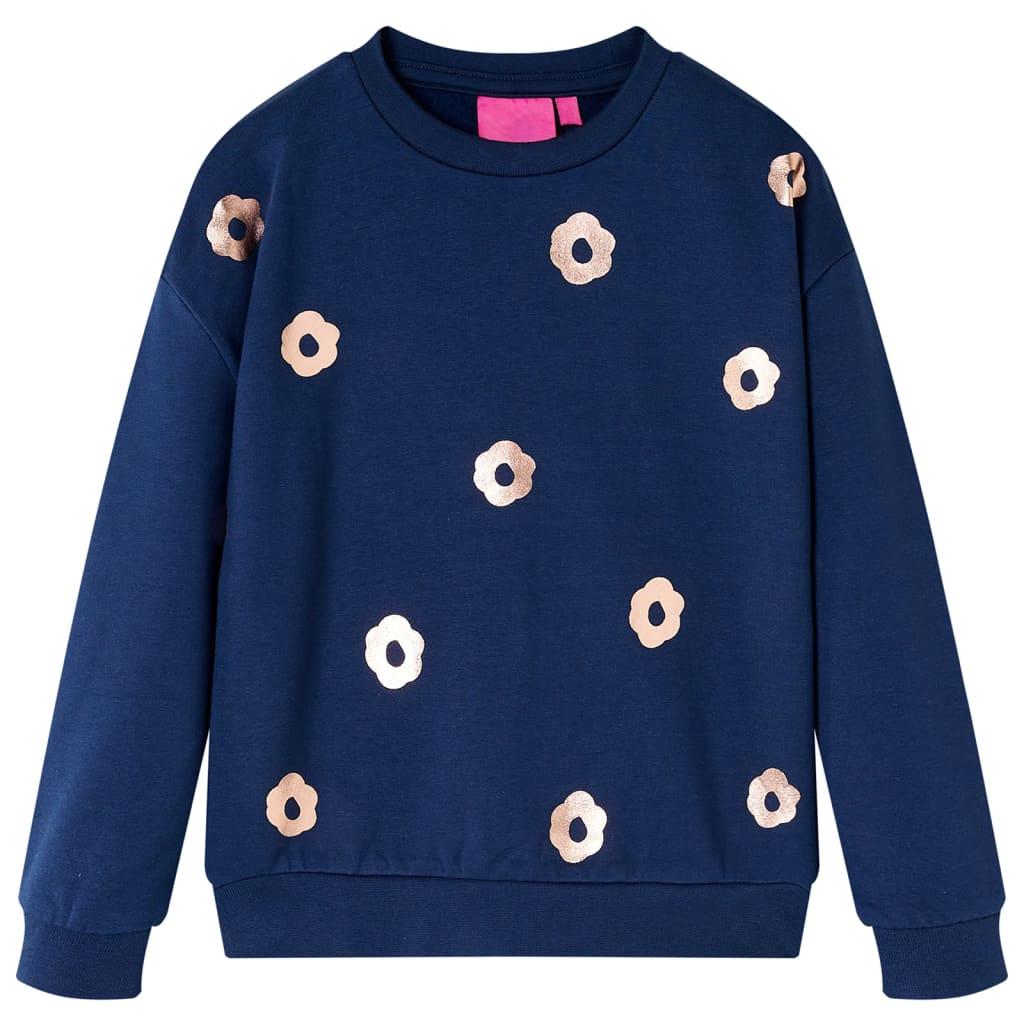 Sweatshirt til børn str. 104 - marineblå med blomster