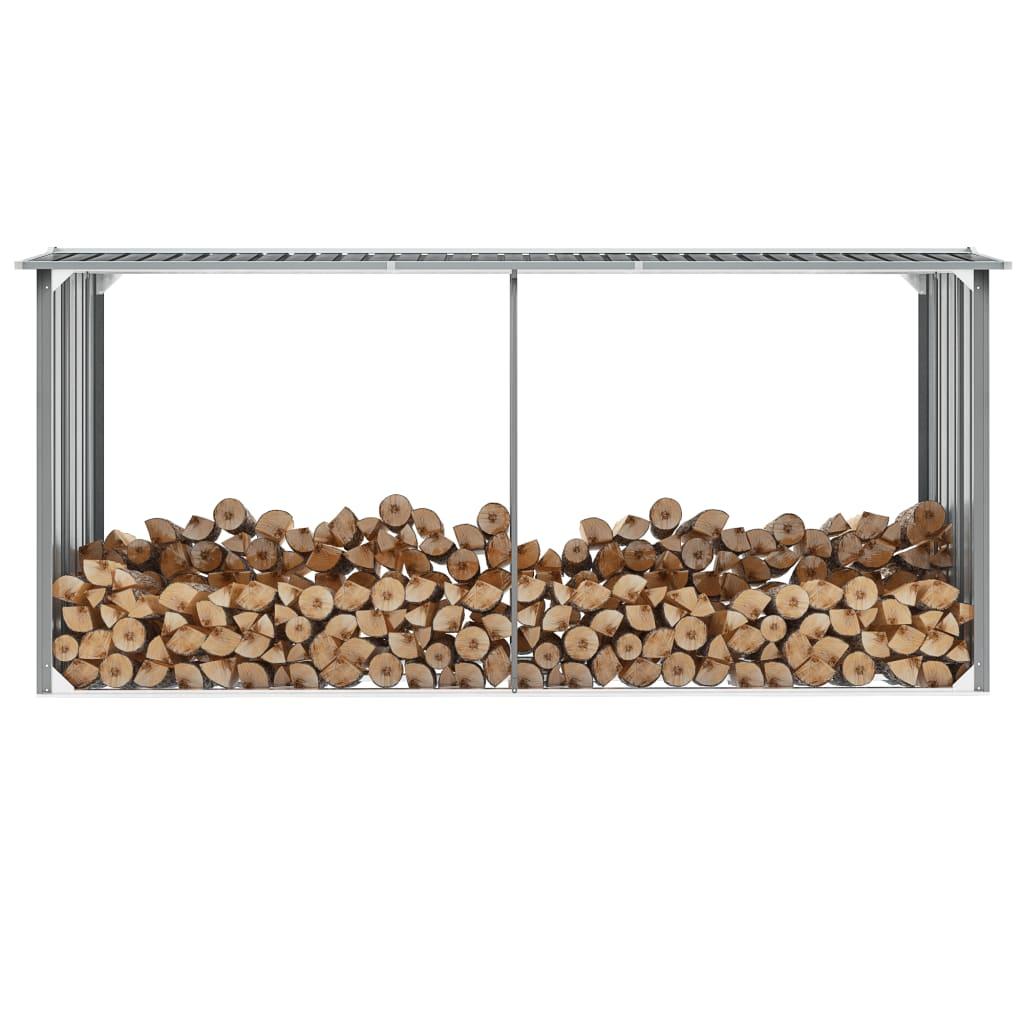 Brændeskur til haven galvaniseret stål 330 x 92 x 153 cm grå