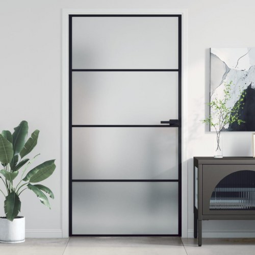 Indvendig glasdør 102,5×201,5 cm - hærdet glas og sort aluminium, mat