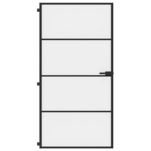 Indvendig glasdør 102,5×201,5 cm - hærdet glas og sort aluminium, mat
