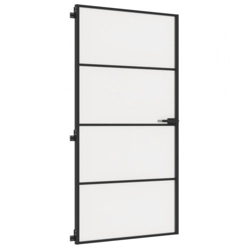 Indvendig glasdør 102,5×201,5 cm - hærdet glas og sort aluminium, mat