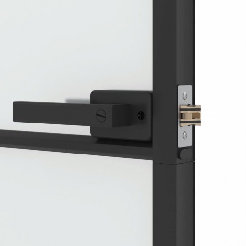 Indvendig glasdør 102,5×201,5 cm - hærdet glas og sort aluminium, mat