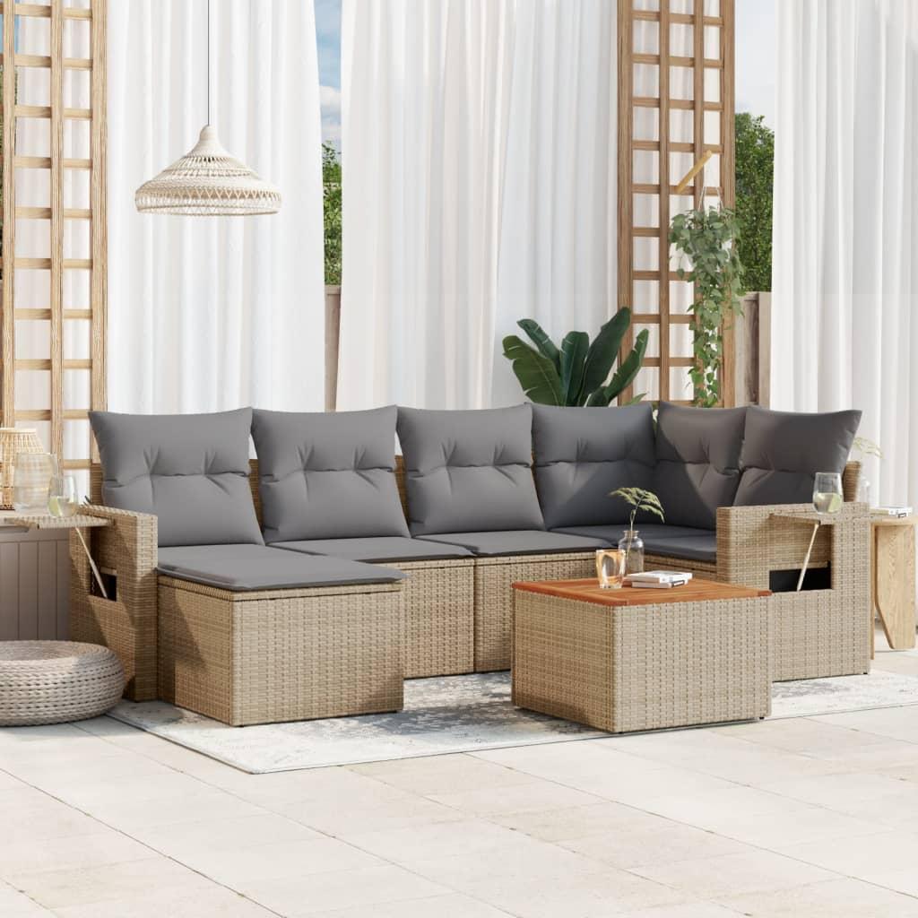 Sofasæt Til Haven 7 Dele Med Hynder Polyrattan Sort - beige og grå