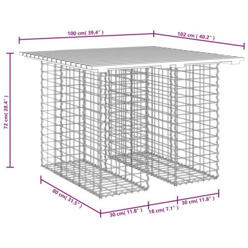 Havebord i gabiondesign 100 × 102 × 72 cm - massivt fyrretræ