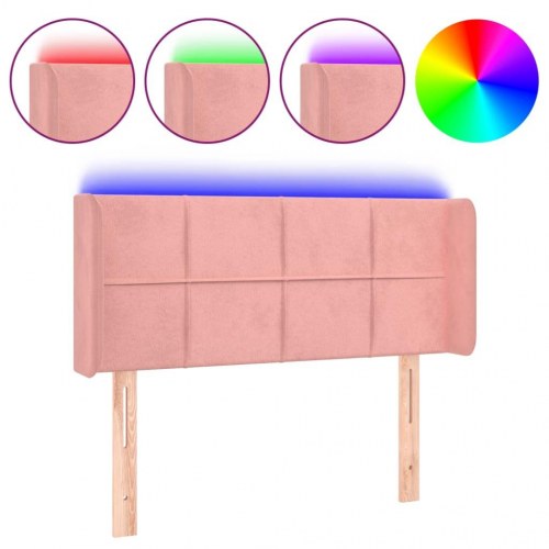 Sengegavl med LED-lys i fløjl 103 x 16 x 78/88 cm - lyserød