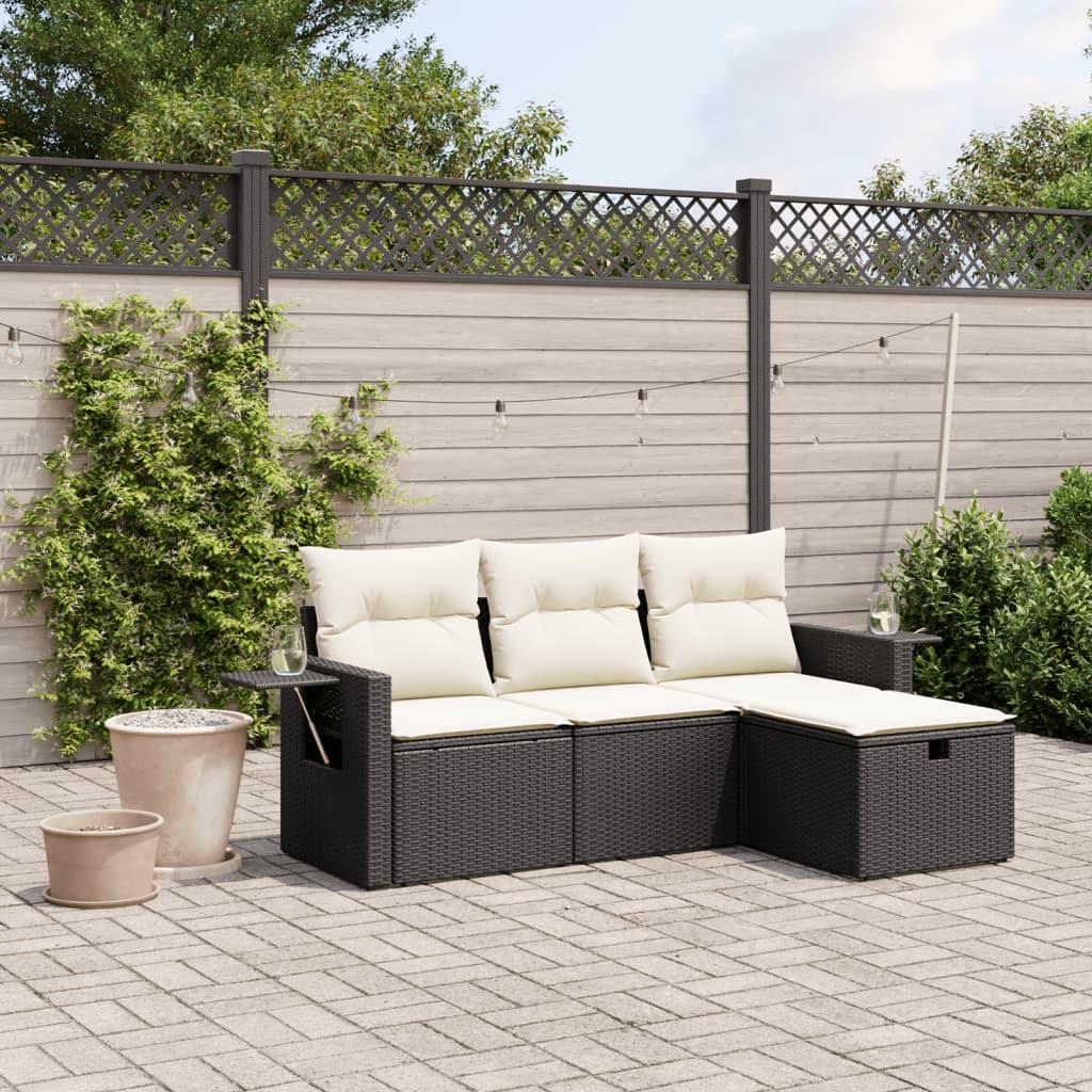 Sofasæt Til Haven 4 Dele Med Hynder Polyrattan Beige - Sort og cremefarvet / uden opbevaring