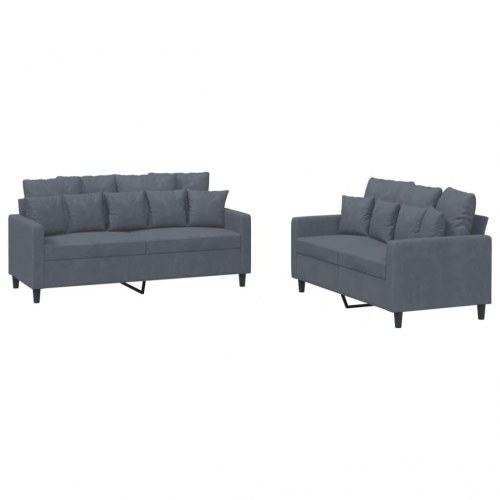 Sofasæt i velour - 2 dele med hynder, mørkegrå