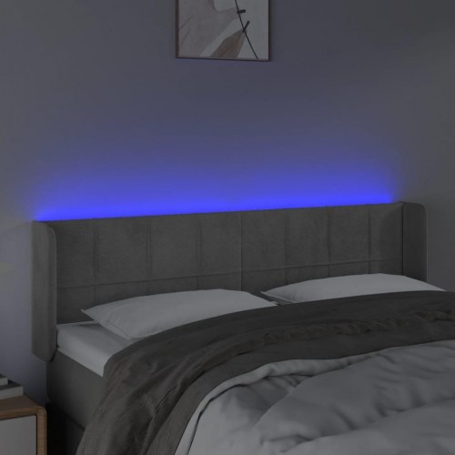 Sengegavl med LED-lys - lysegrå, 147 x 16 x 78/88 cm