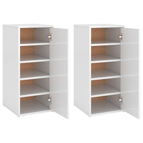 Skoskabe 2 stk. 32x35x70 cm konstrueret træ hvid højglans