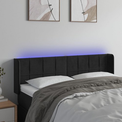 Sengegavl med LED-lys i fløjl 147 x 16 x 78/88 cm - sort